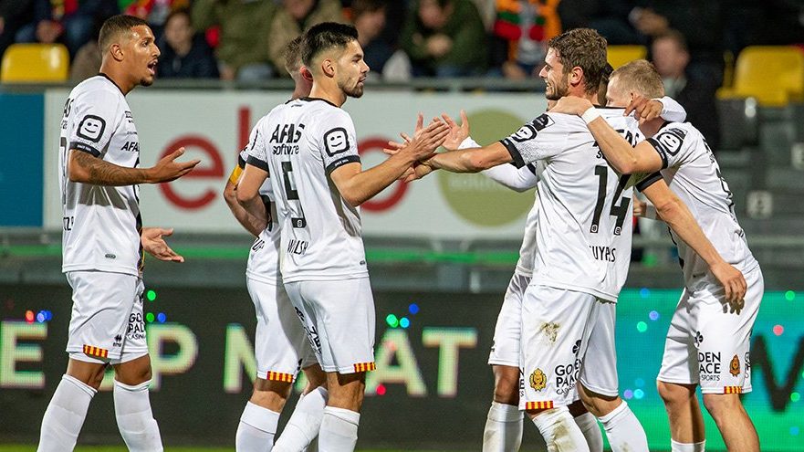 KV Mechelen celebrate scoring in the Pro League earlier this season.