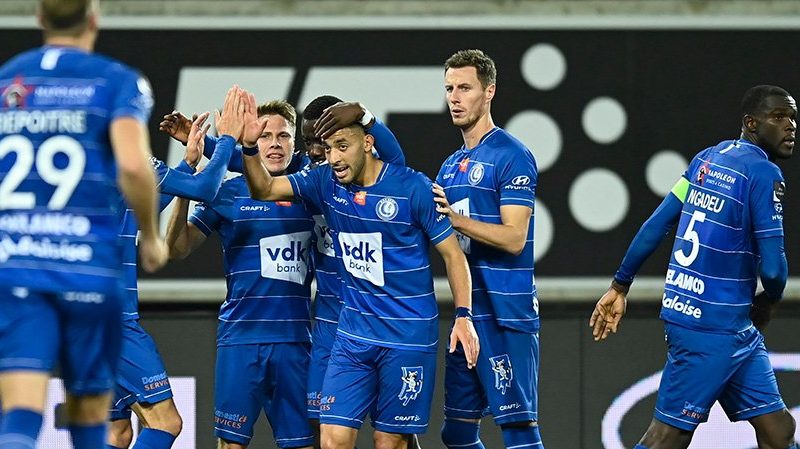 Genk celebrate scoring in the Belgian Pro League