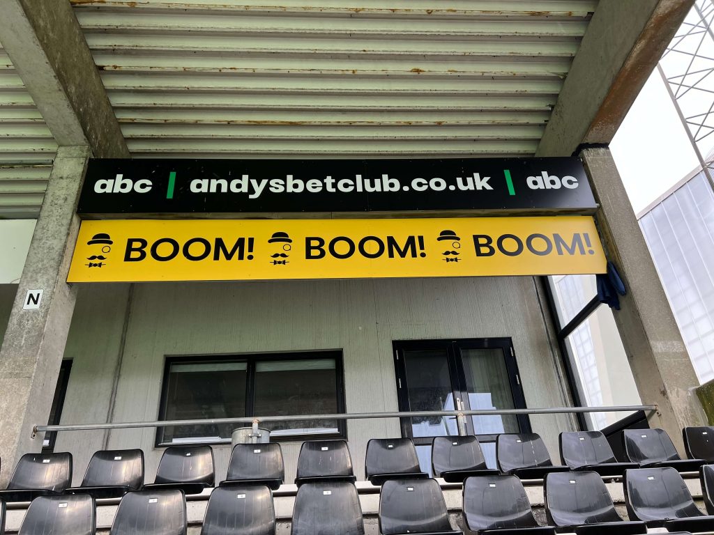 Andy Robson ad boards within the Gundadalur stadium in the Faroe Islands.