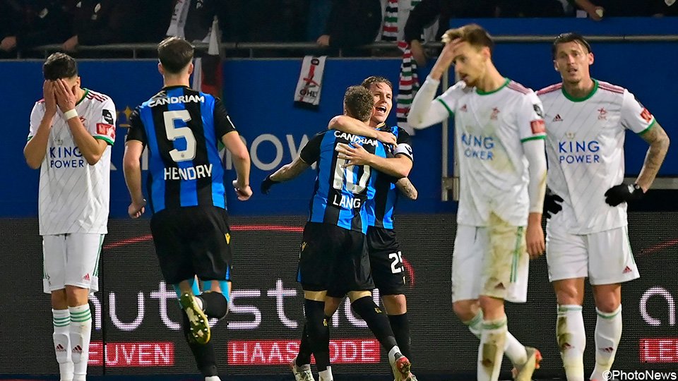 Club Brugge (pictured celebrating a Pro League goal) are now just one win away from becoming Belgian Pro League champions for an 18th time.