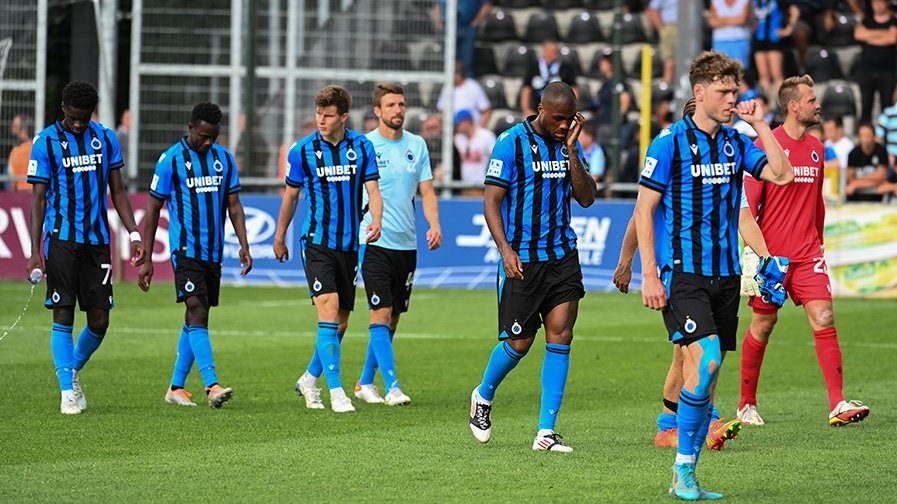 Club Brugge players walk off following a 2-1 Pro League defeat to Eupen last weekend