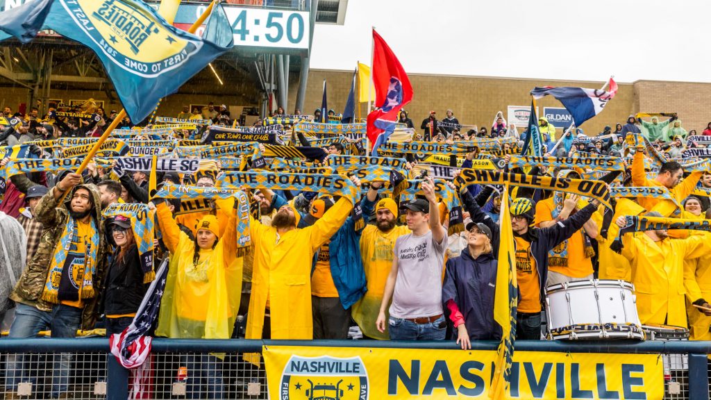 Nashville fans cheer on their side in the MLS