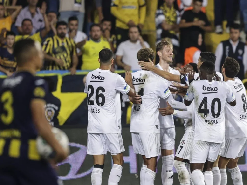 Besiktas celebrate a goal in their 3-2 win away at Ankaragucu in the Turkish Super Lig