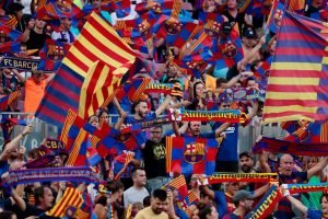 Barcelona fans pre-game at the Nou Camp