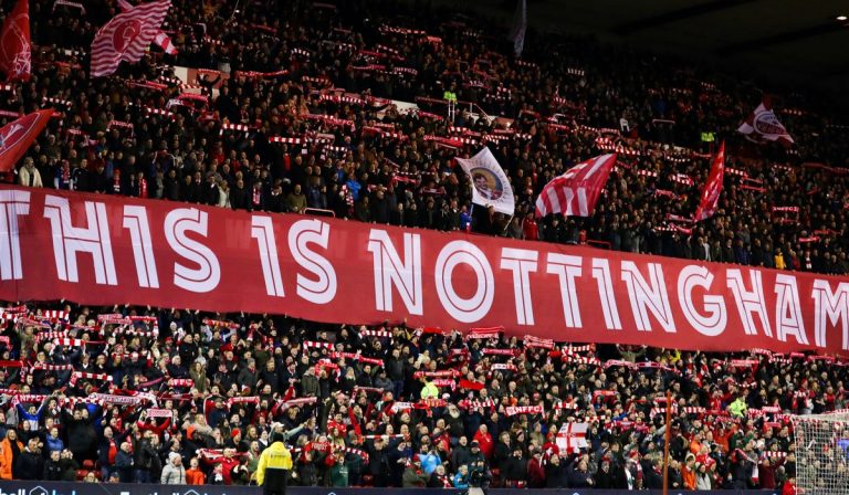 Nottingham Forest fans before a Premier League fixture, tomorrow they face Liverpool