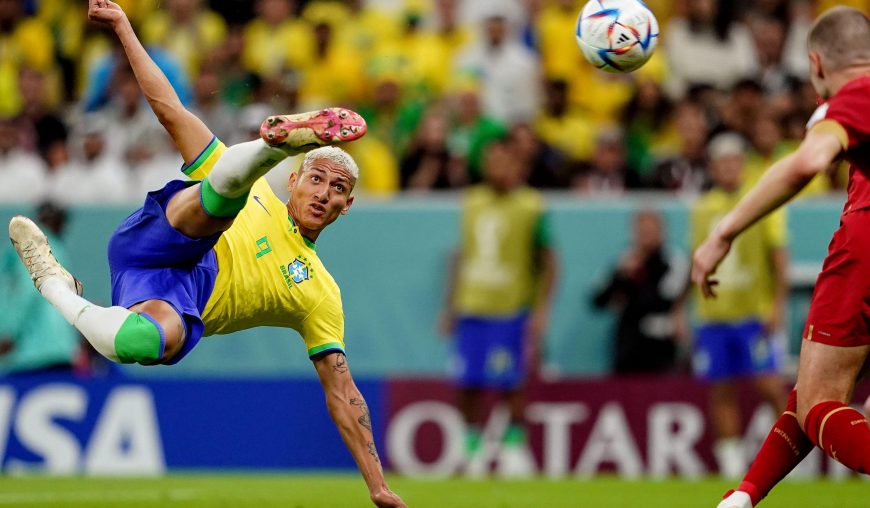 Richarlison scores a spectacular scissor kick for Brazil against Serbia in their Group G opener