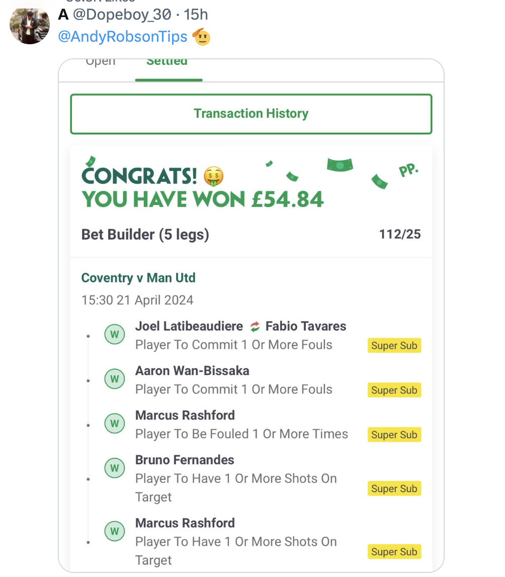 Coventry v Man United Bet Builder Winner