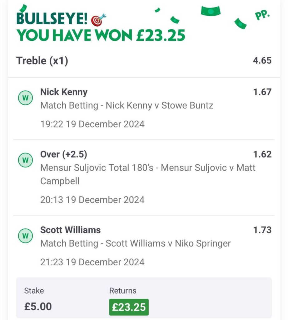 Andy's Bet Club Winning Acca Slip