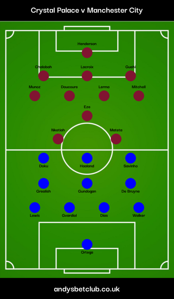 Crystal Palace v Man City Predicted Lineups