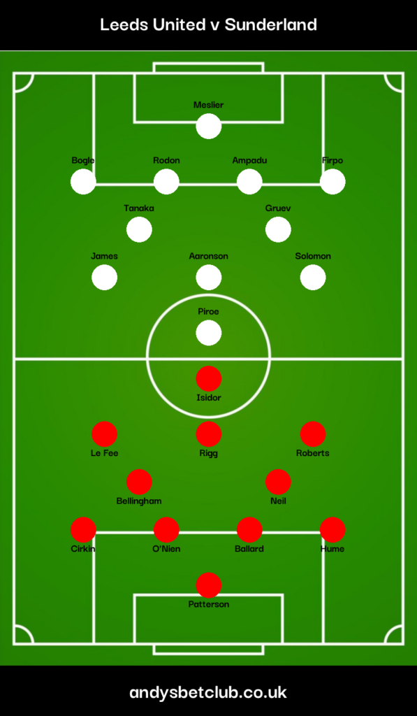 Leeds v Sunderland Predicted XI